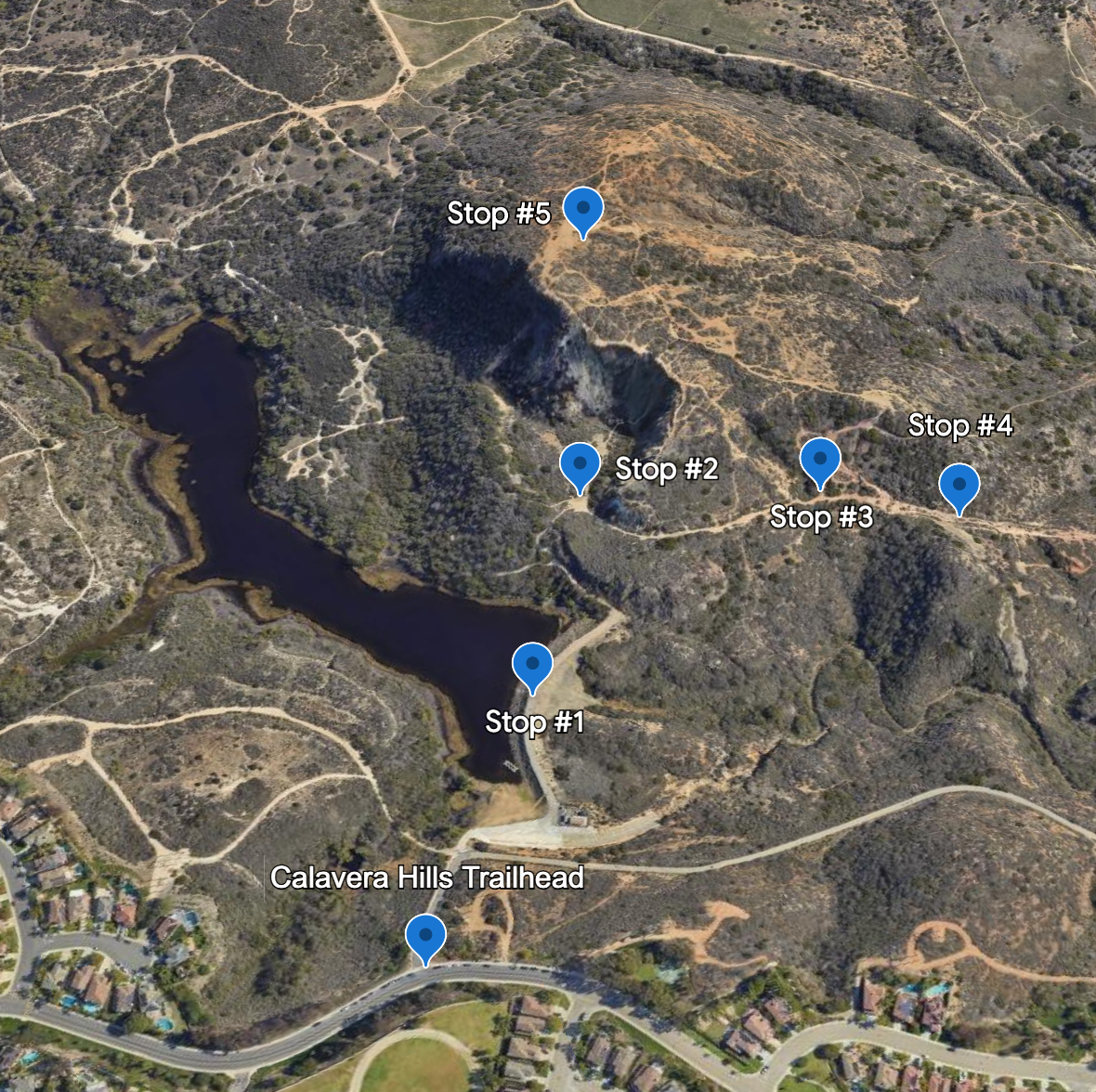 Site map of Calavera Hills with stops